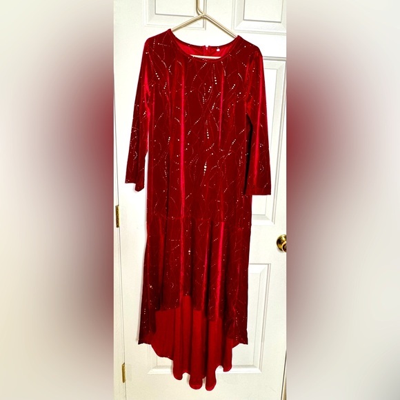 Glittery Red Velvet High-Low Maxi Dress- NWOT, Perfect for Valentine’s Day! S/M - Picture 1 of 7